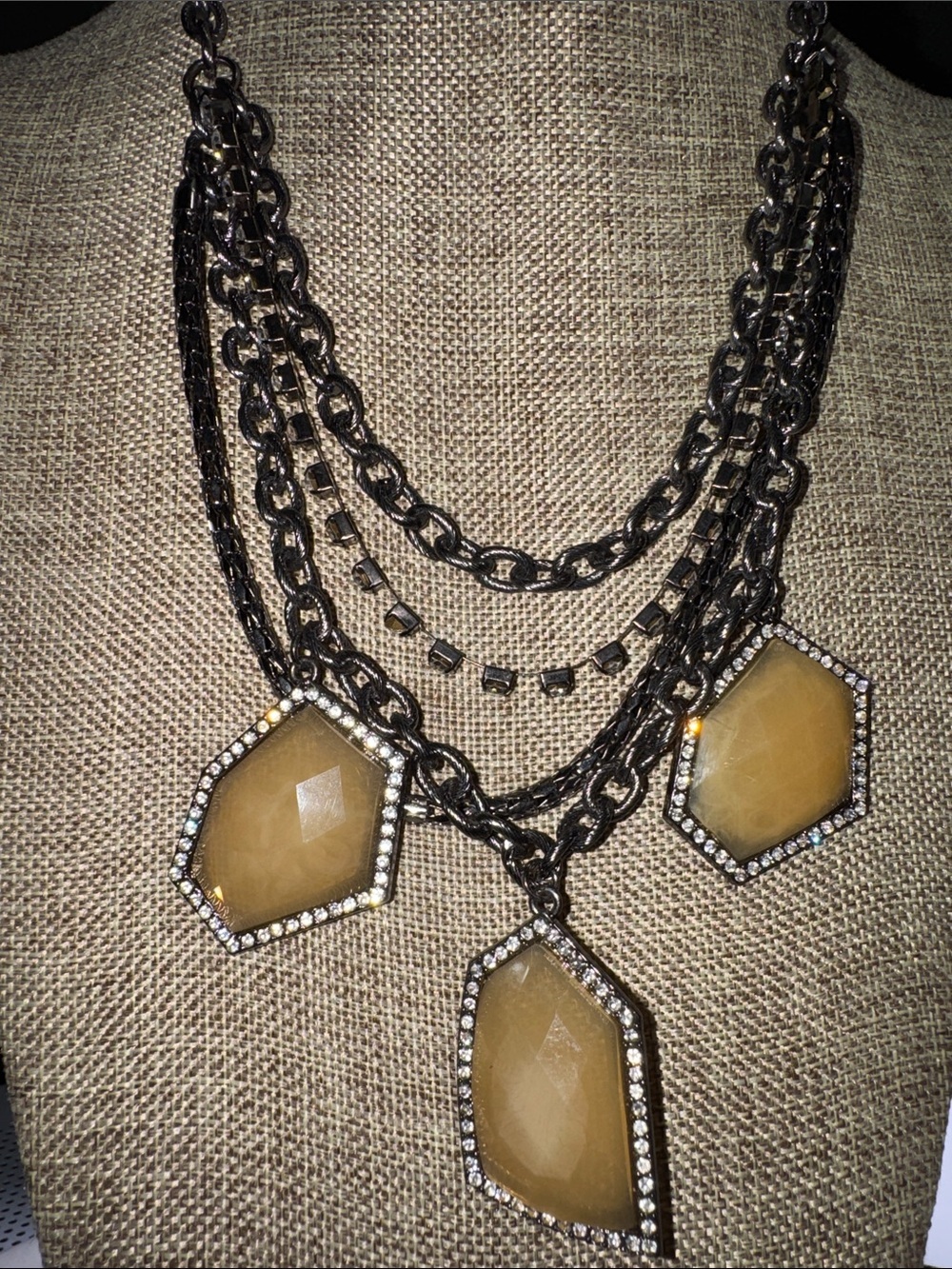 Vera Wang necklace simply multi strand statement Honey Gem Pendants gunmetal